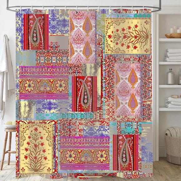Other - Boho Bohemian Bathroom Country Decor Patchwork Floral Shower Curtain NEW
